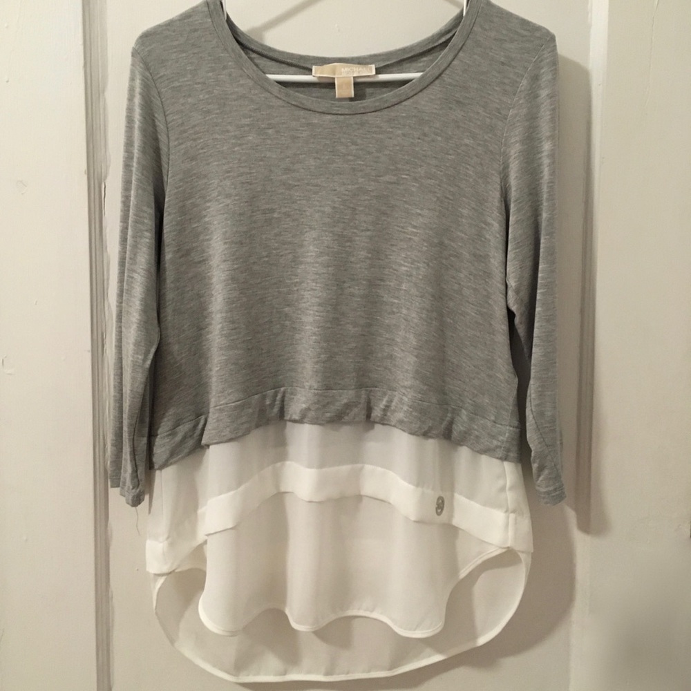 💕Michael Kors Gray High-Low Top/White Sheer Layer